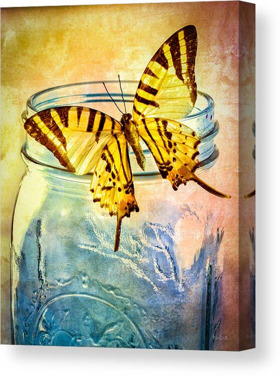 Blue Glass Canvas Print featuring the photograph Butterfly Blue Glass Jar by Bob Orsillo
