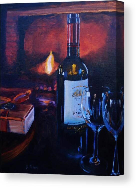 Wine Canvas Print featuring the painting By the Fire by Donna Tuten