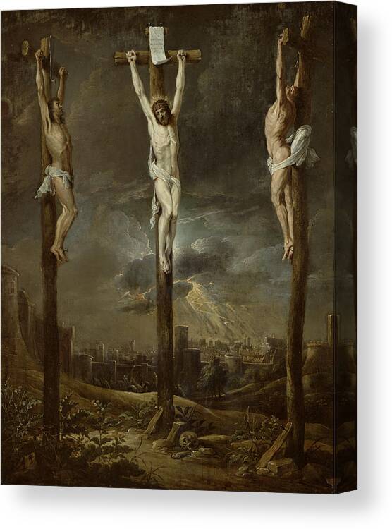 Le Calvaire Canvas Print featuring the photograph Calvary Oil On Card by David the Younger Teniers