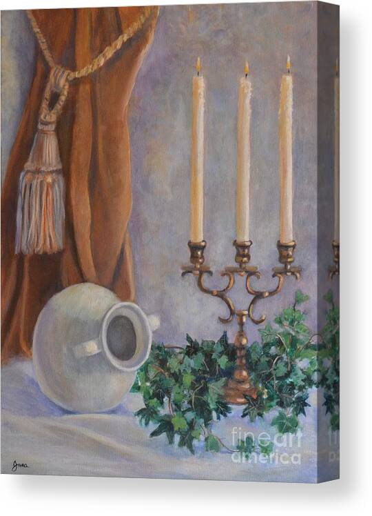 Candles Canvas Print featuring the painting Candelabra with White Vase by Jana Baker