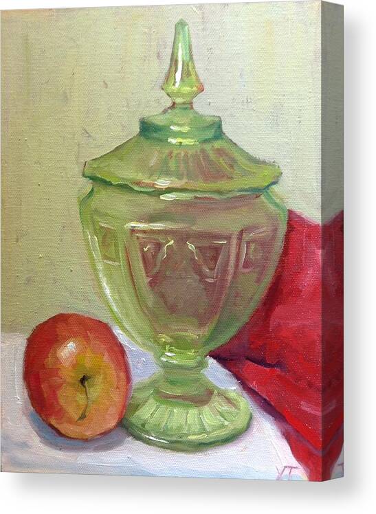 Green Canvas Print featuring the painting Candy Dish by Christy Sawyer