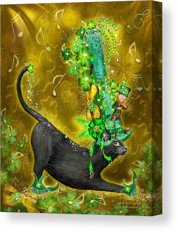 Cat Canvas Print featuring the mixed media Cat In Irish Jig Hat by Carol Cavalaris