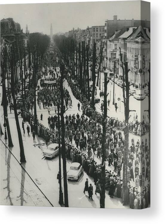 retro Images Archive Canvas Print featuring the photograph Catholics March In Antwerp.. Parade Ends Two Weeks Easter by Retro Images Archive
