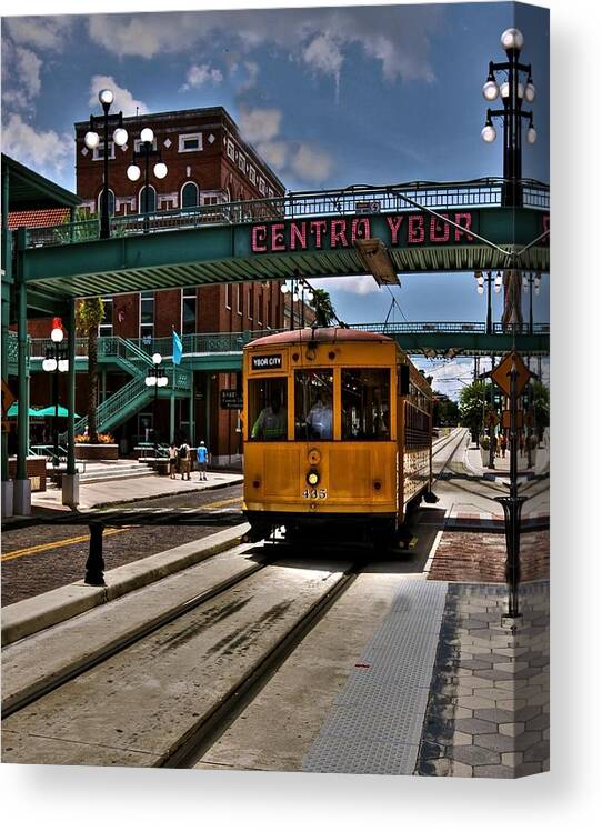 Streetcar Canvas Print featuring the photograph Centro Ybor Stop by Kandy Hurley