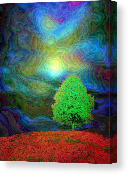 Tree Canvas Print featuring the painting Change of seasons - Summer night in Enamel by Lilia D