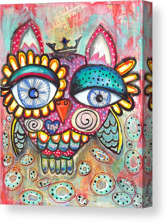 Owl Canvas Print featuring the mixed media Cheer Owl by Aimee Wheaton