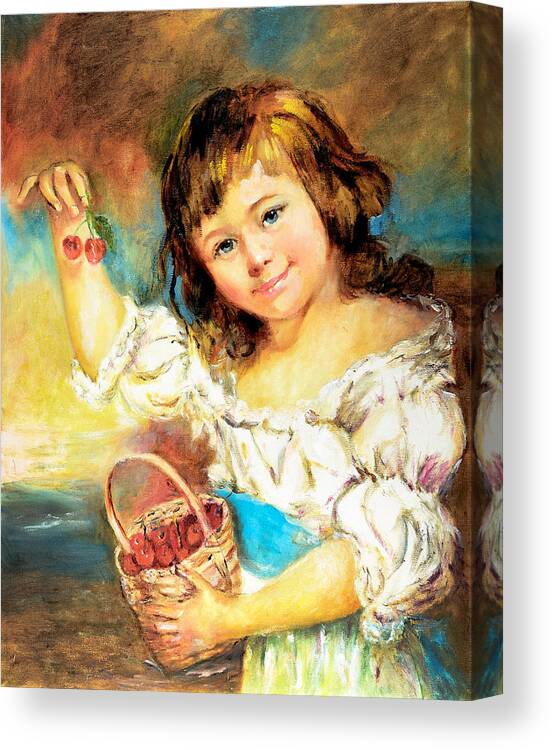 Girl Canvas Print featuring the painting Cherry Basket girl by Sher Nasser