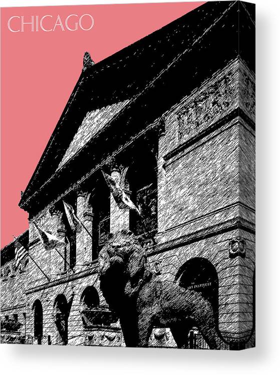 Architecture Canvas Print featuring the digital art Chicago Art Institute of Chicago - Light Red by DB Artist
