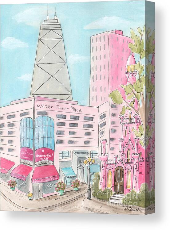 Chicago Print Canvas Print featuring the painting Chicago Girl Water Tower Place by Debbie Cerone