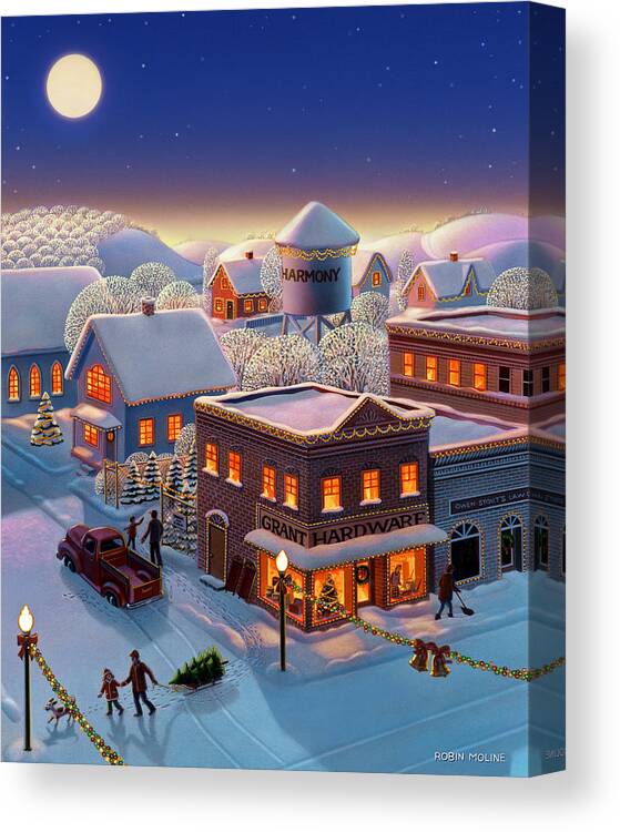 Winter Town Canvas Print featuring the painting Christmas in Harmony by Robin Moline