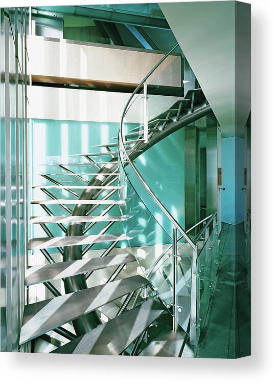 No People Canvas Print featuring the photograph Close-up Of Modern Staircase by Erhard Pfeiffer