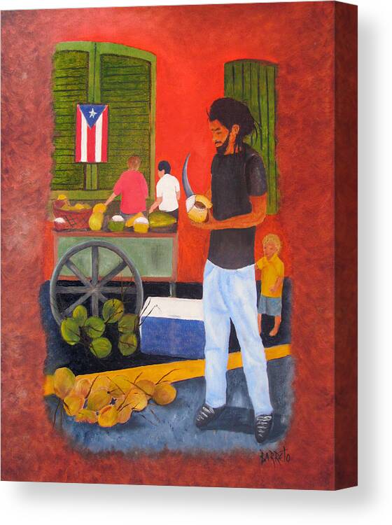 Coconuts Canvas Print featuring the painting Coconut Man by Gloria E Barreto-Rodriguez