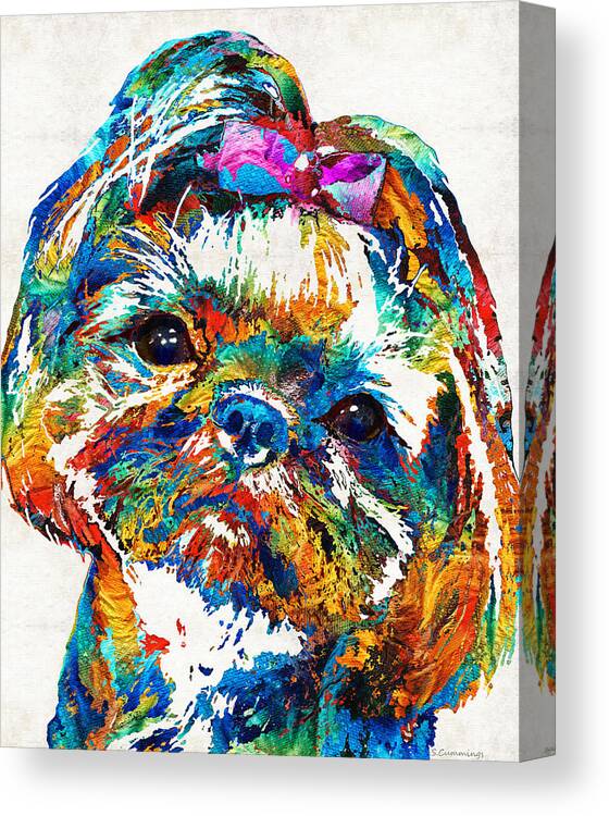 Shih Tzu Canvas Print featuring the painting Colorful Shih Tzu Dog Art by Sharon Cummings by Sharon Cummings