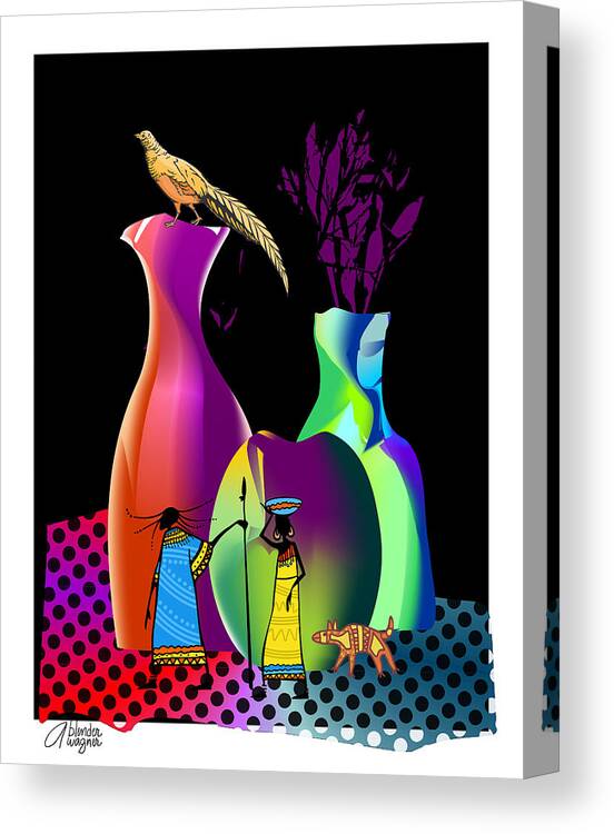 Vase Canvas Print featuring the digital art Colorful Whimsical Stll Life by Arline Wagner