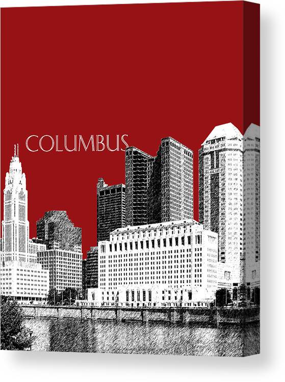 Architecture Canvas Print featuring the digital art Columbus Skyline - Dark Red by DB Artist