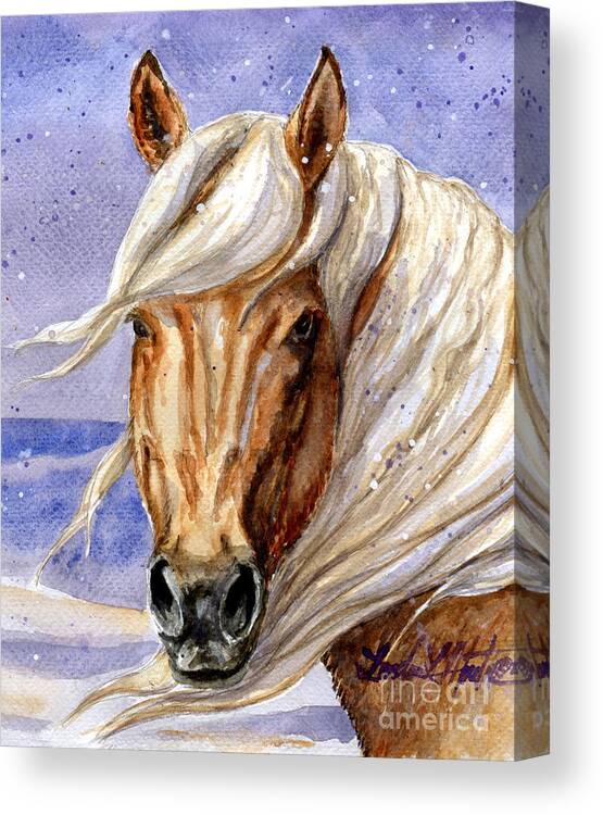 Horse Canvas Print featuring the painting Corona Band Stallion of Sand Wash Basin HMA by Linda L Martin
