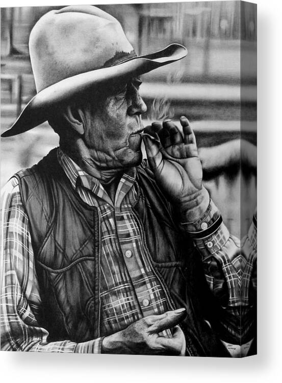 Pencil Canvas Print featuring the drawing Cowboy by Jerry Winick