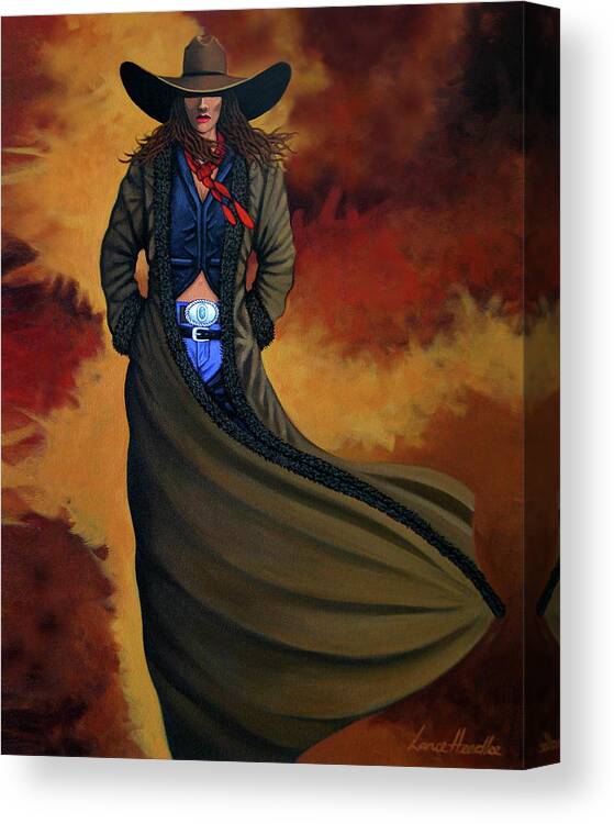 Cowgirl Canvas Print featuring the painting Cowgirl Dust by Lance Headlee