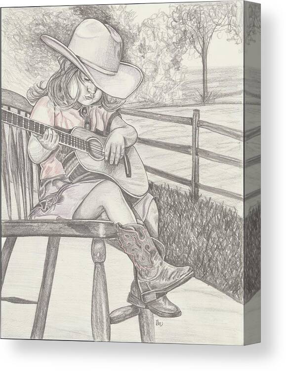 Girl Canvas Print featuring the drawing Cowgirl Melody by Beverly Marshall