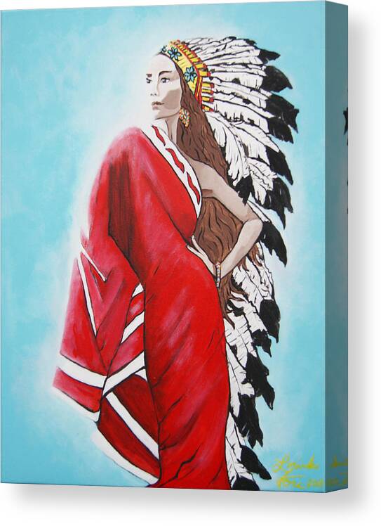Potawatomi Canvas Print featuring the painting Cue The Precious Prize by Lorinda Fore