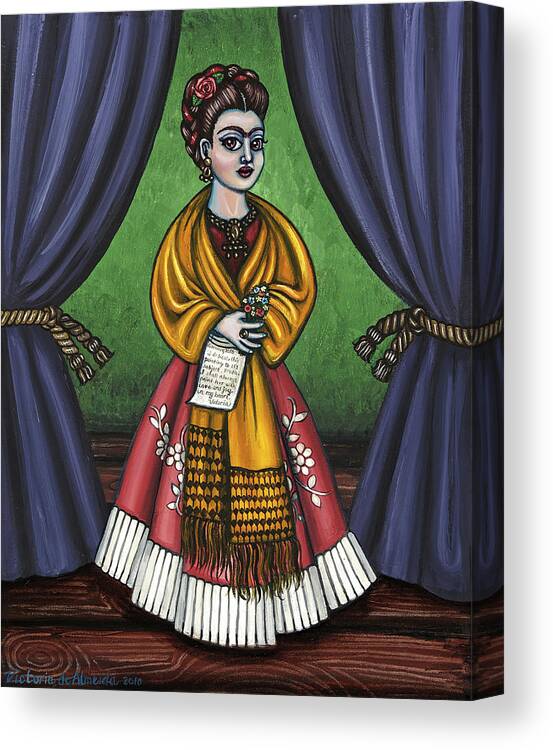 Folk Art Canvas Print featuring the painting Curtains for Frida by Victoria De Almeida
