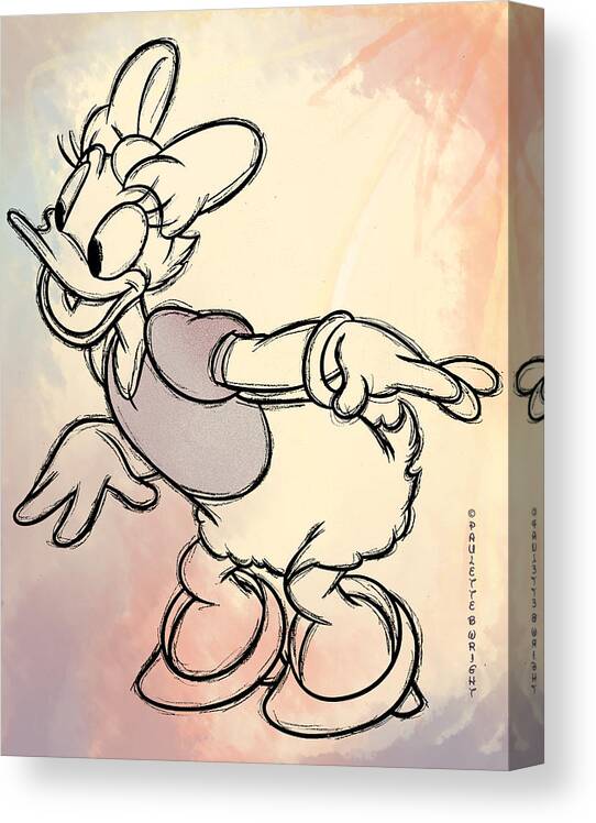 Art Canvas Print featuring the digital art Daisy Duck sketch by Paulette B Wright