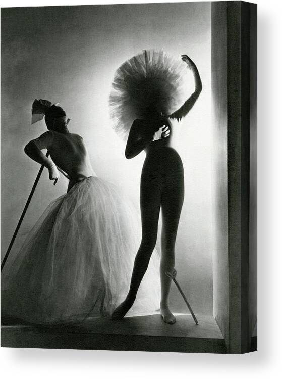 Costume Canvas Print featuring the photograph Dancers Posing In Costumes From Salvador Dali's by Horst P. Horst