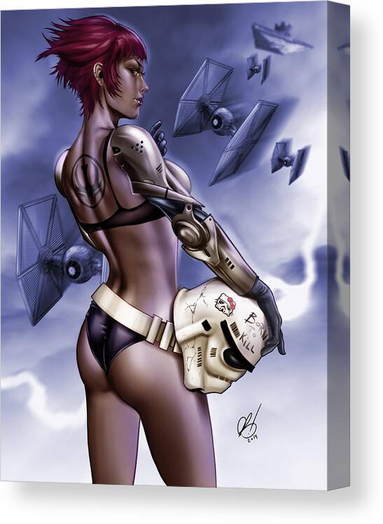 Comic Canvas Print featuring the painting Dark Sided by Pete Tapang