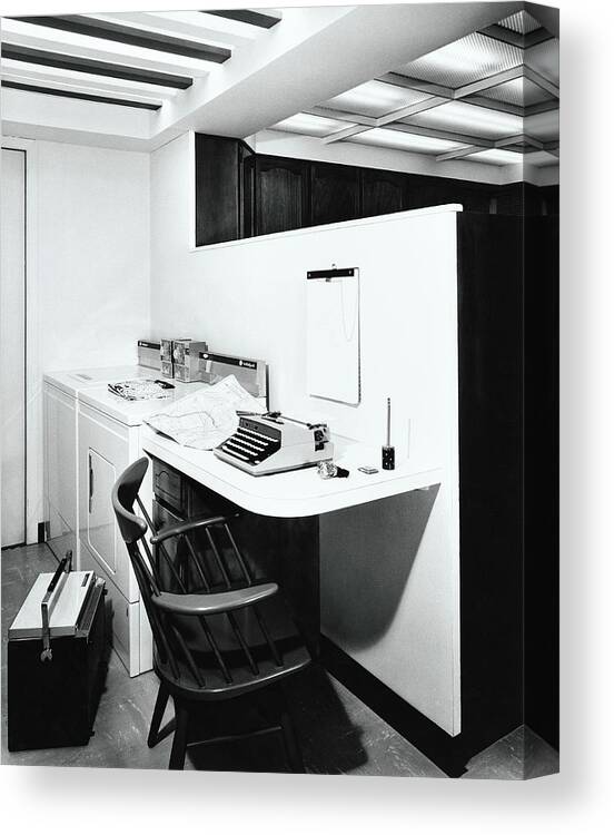 Desk Canvas Print featuring the photograph Desk Next To Laundry by Pedro E. Guerrero