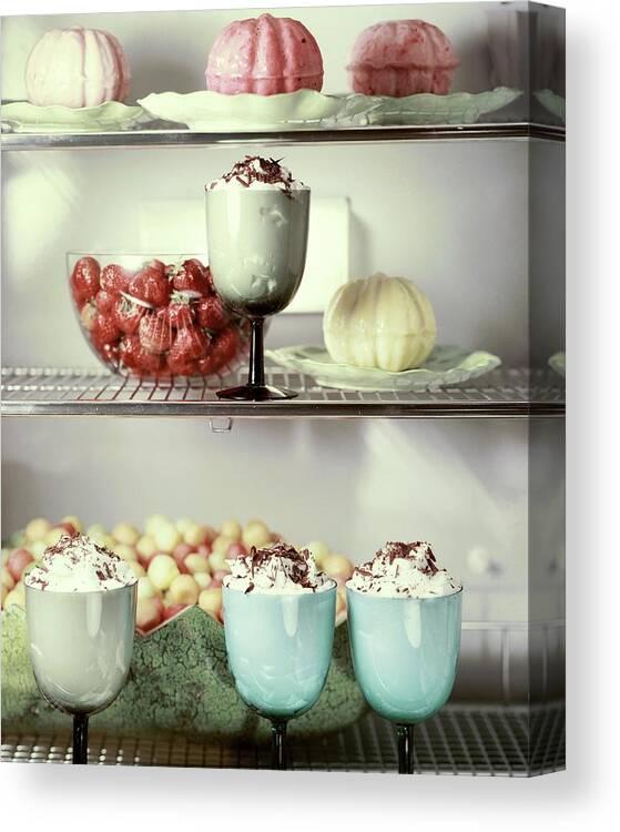 Food Canvas Print featuring the photograph Desserts In A Refrigerator by Richard Jeffery