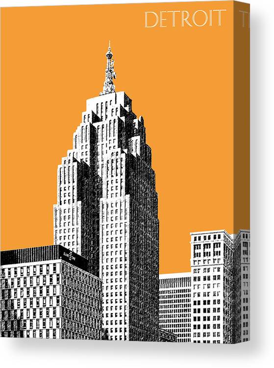 Detroit Canvas Print featuring the digital art Detroit Skyline 2 - Orange by DB Artist