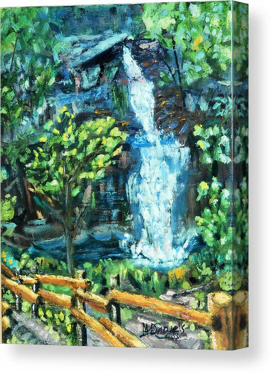 Water Tree Rock Path Pool Mountain Creek Nature Hike Canvas Print featuring the painting Dingman Falls Eastern Pennsylvania by Michael Daniels