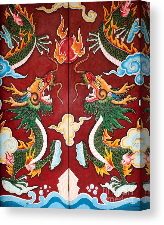 Vietnam Canvas Print featuring the photograph Door Dragons 02 by Rick Piper Photography