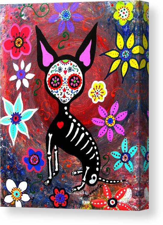 El Perrito Canvas Print featuring the painting El Perrito Chihuahua Day Of The Dead by Pristine Cartera Turkus
