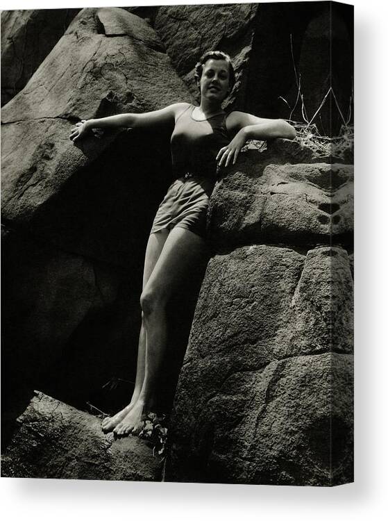 Sport Canvas Print featuring the photograph Eleanor Holm Posing Amongst Large Rocks by Anton Bruehl