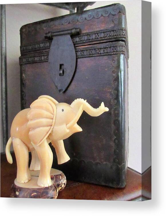 Elephant Canvas Print featuring the photograph Elephant with Elephant Box by Ashley Goforth