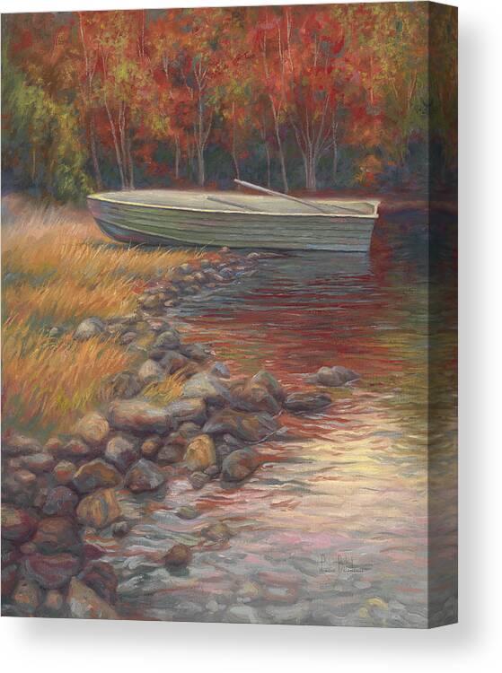 Rowboat Canvas Print featuring the painting End Of The Day by Lucie Bilodeau