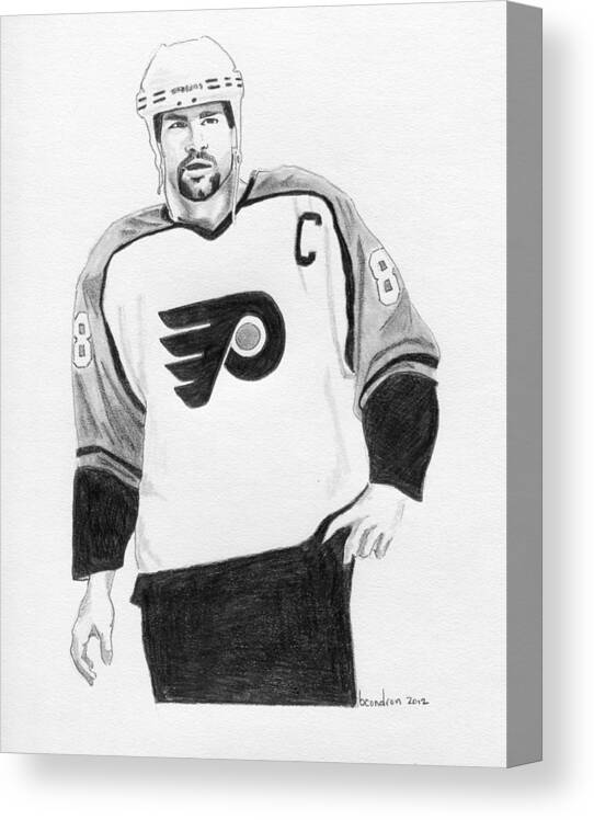 Sports Canvas Print featuring the drawing Eric Lindros by Brian Condron