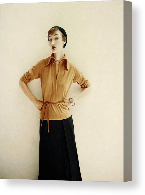 One Person Canvas Print featuring the photograph Evelyn Tripp In A Yellow Shirt And Black Skirt by Frances McLaughlin-Gill