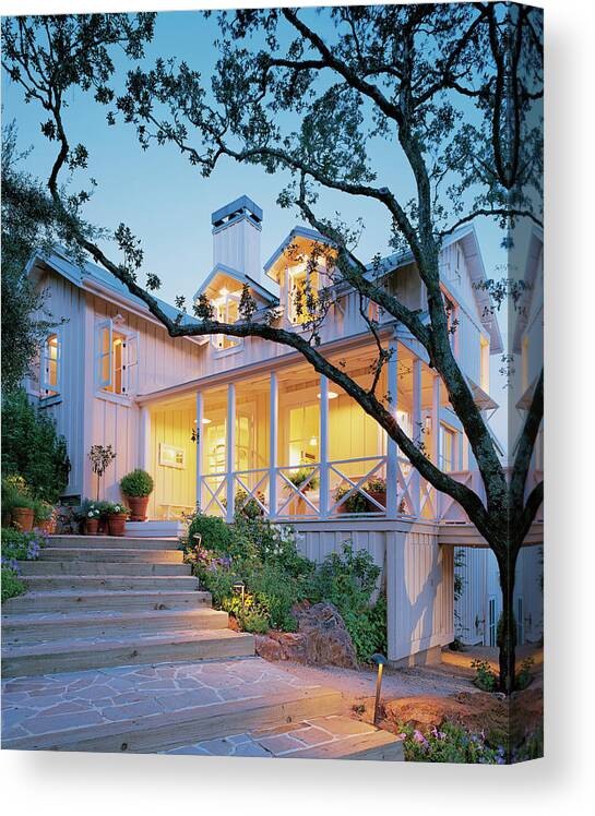 No People Canvas Print featuring the photograph Exterior Of House At Dusk by Erhard Pfeiffer