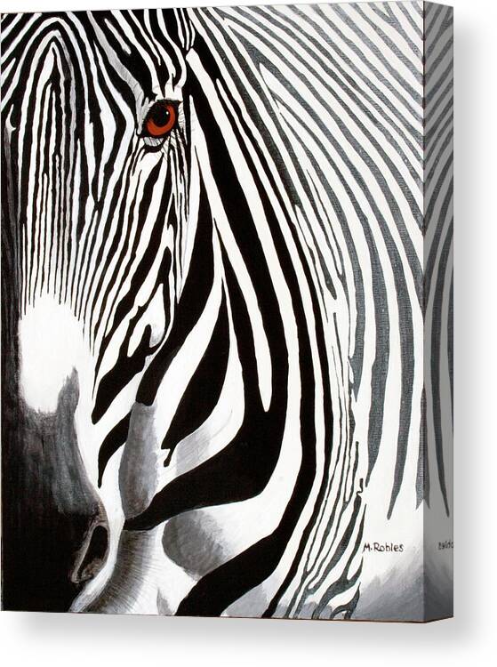 Africa Canvas Print featuring the painting Eye of the Zebra by Mike Robles
