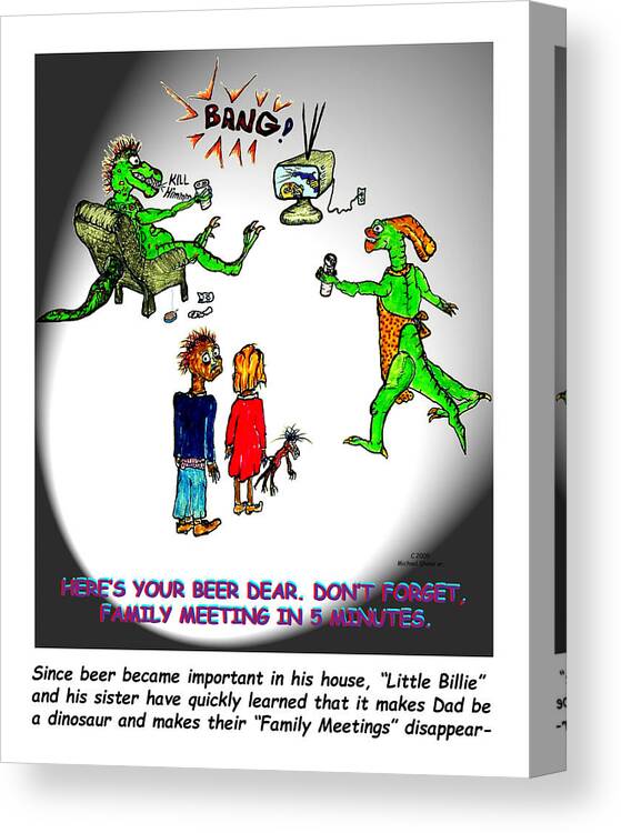 Dinosaur Canvas Print featuring the painting Family Meeting for Billie by Michael Shone SR