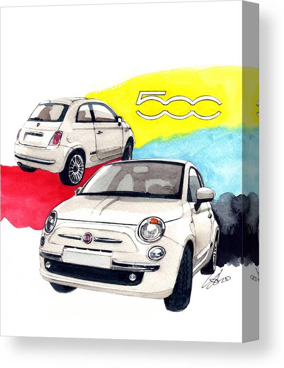 Fiat 500 Canvas Print featuring the painting Fiat Cincochento by Yoshiharu Miyakawa