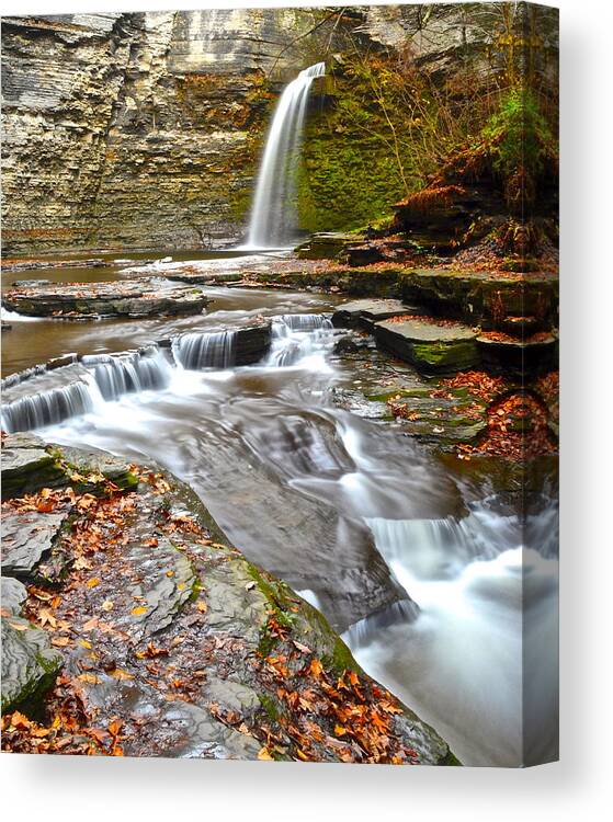 Waterfalls Canvas Print featuring the photograph Finger Lakes Waterfall by Frozen in Time Fine Art Photography