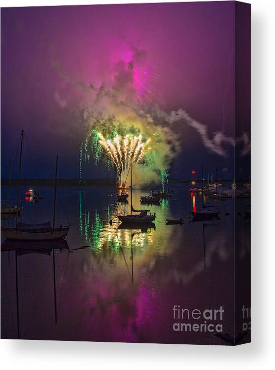 Fireworks Canvas Print featuring the photograph Fireworks And Fog by Mimi Ditchie