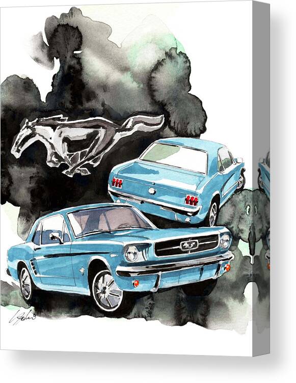 1st Genaration Ford Mustang Canvas Print featuring the painting Ford Mustang by Yoshiharu Miyakawa