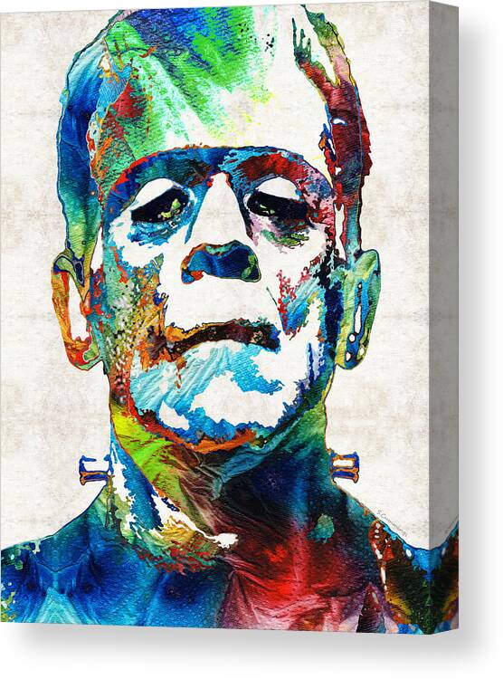 Frankenstein Canvas Print featuring the painting Frankenstein Art - Colorful Monster - By Sharon Cummings by Sharon Cummings