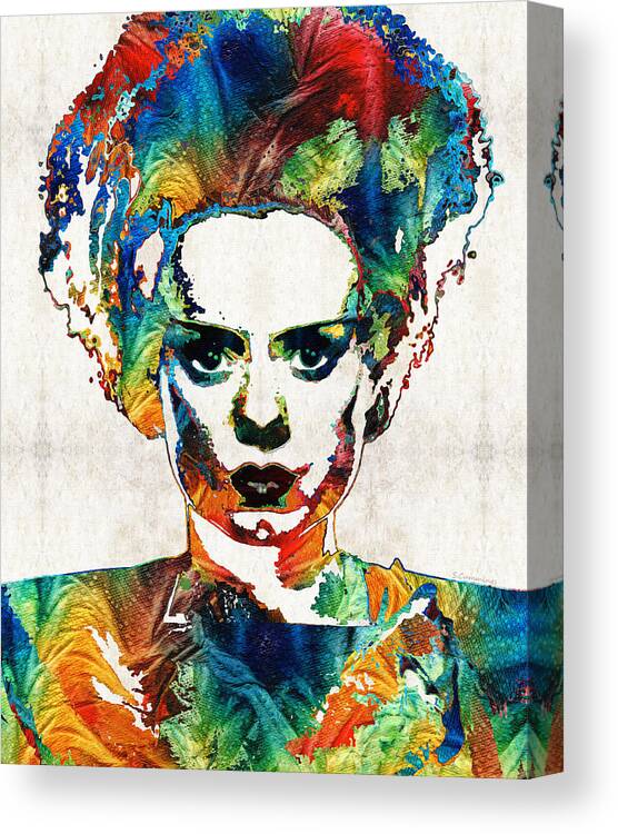 Frankenstein Canvas Print featuring the painting Frankenstein Bride Art - Colorful Monster Bride - By Sharon Cummings by Sharon Cummings