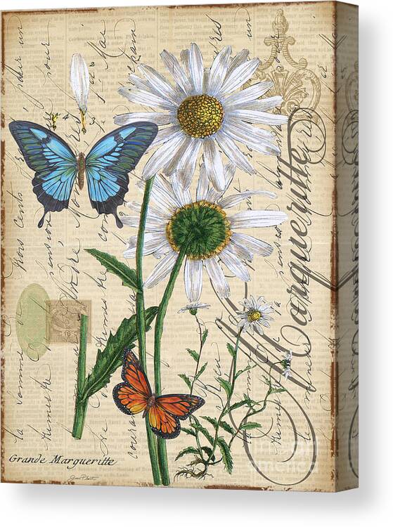Flower Canvas Print featuring the mixed media French Botanical-Marqueritte by Jean Plout