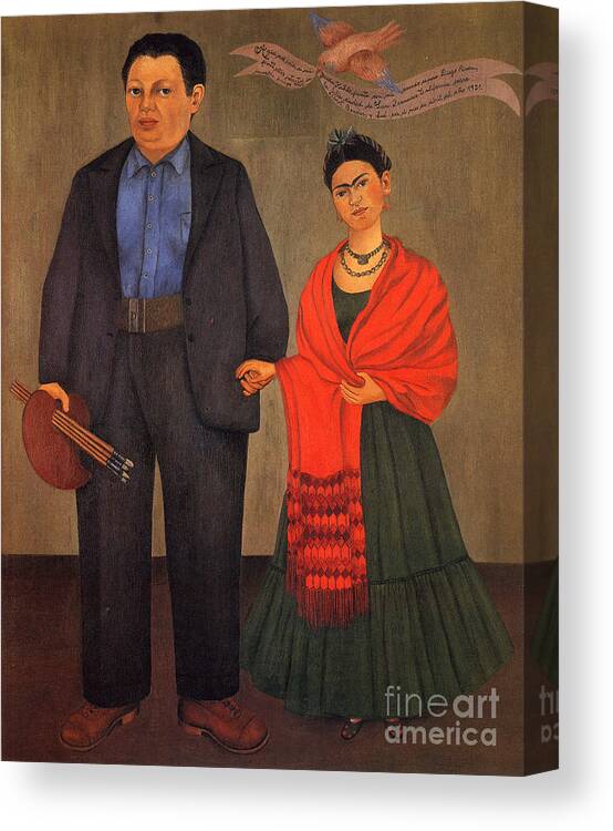 Pd Canvas Print featuring the painting Frida Kahlo and Diego Rivera 1931 by Roberto Prusso